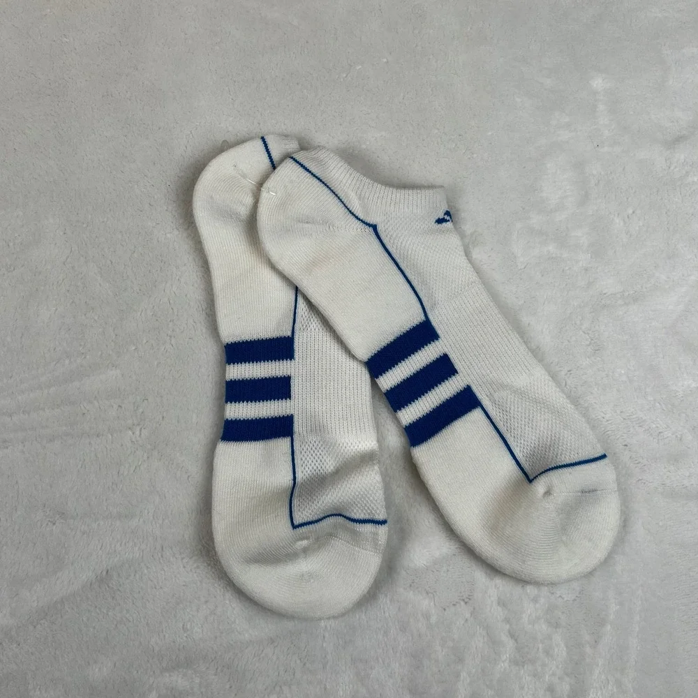 Adidas Climalite No Show Athletic Socks White Blue Cushioned Arch Support 123